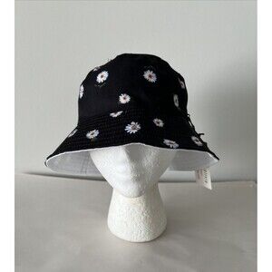 Alice and Olivia Womans Reversible Bucket Hat White/Black Daisy Floral Print NWT
